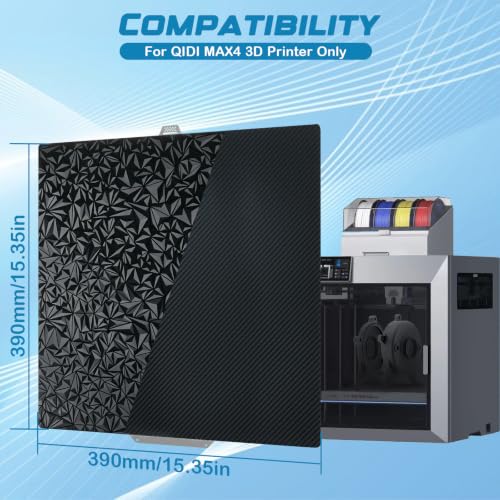 PEO PET Build Plate for QIDI Max4 390 x 390 mm, Smooth Max4 Printing Plate Double Sided Spring Steel Bed Plate for QIDI Max4 3D Printer Platforms