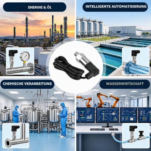 Stainless Steel Pressure Transducer, Pressure Sensor Silicon Pressure Transmitter Sensor Water Flow Sensor 4-20mA Output G1/4 Inch for Water Gas Oil (0-0.5 MPA) 0--1MPA