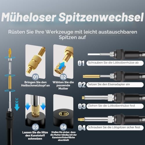 425-Piece Threaded Inserts Soldering Tips Set, LCD Adjustable Temperature Soldering Iron 180-500°C with 7 Soldering Tips & Soldering Tip Adapter, 415 Thread Inserts M2/M2.5/M3/M4/M5/M6/M8 for 3D | 7stk Lötspitzen, Soldering Tip Adapter, LCD Einstellbar...