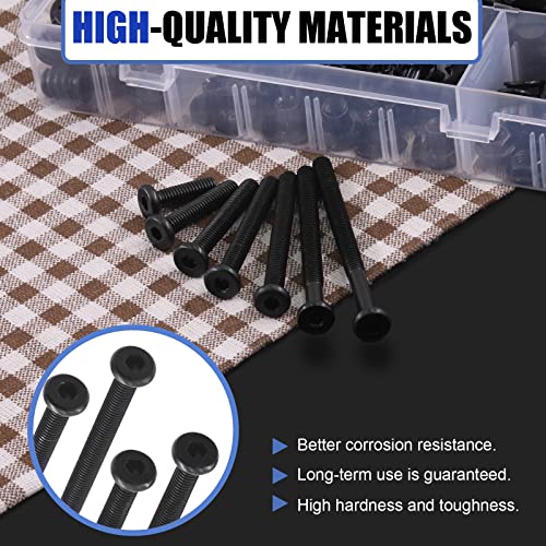 Glarks 128Pcs M6x20/30/40/50/60/70/80mm Baby Bed Crib Screws Bolts Hex Socket Head Cap Screw with Barrel Nuts, Threaded Insert Nuts, T-Nut, Flange Nut and Allen Wrench for Wood, Cabinetry, Furniture