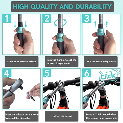 BLUEMARS Bicycle Motorcycle 1/4 Inch Torque Wrench Set 1-25 Nm, Drive Click Torque Wrench Set with Dual Direction Adjustable 72 Tooth for Road and Mountain Bike and Motorcycle Maintenance