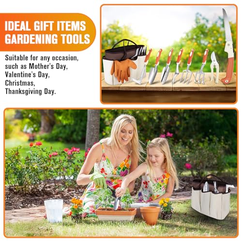 Garden Tool Set - 10 PCS Heavy Duty Stainless Steel Gardening Tools Set with Storage Bag, Gardening Kit Ideal Gardening Gifts for Women & Men, Indoor/Outdoor Use for Digging, Planting, Pruning