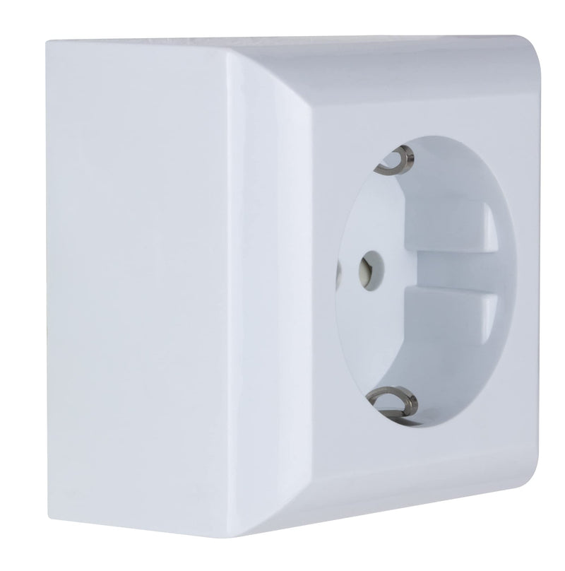 REV 0500142551 PlanoLuxe, surface-mounted socket 1-way. Complete set: frame and insert, white sockets with contact protection, single