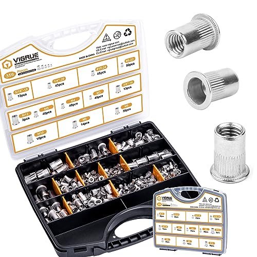 VIGRUE Rivet Nuts Assortment Bulk Kit with Portable Case, Nutserts RivnutsKit Flat Head