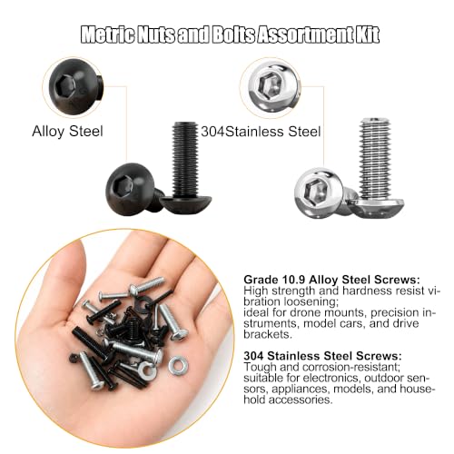 ZTF 3440pcs Metric Screw Assortment Kit, M2 M3 M4 M5 Machine Screws Nuts Button Head ss+black 3440Pcs
