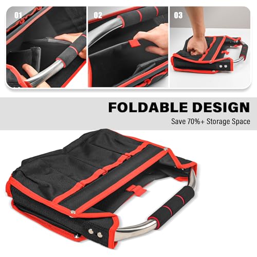 HAUTMEC 13 Inch Tool Bag, Foldable Open Top Tool Bag with Stiff Frame, Heavy-Duty Tool Tote with Padded Handle, Water-Resistant Base, Portable Tool Organizer for DIY & Jobsite Use – TB0001 13-Inch