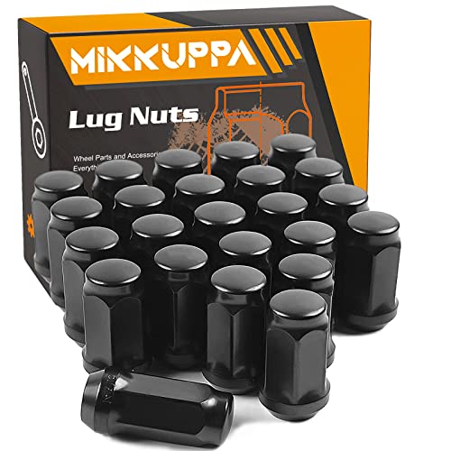 MIKKUPPA M14x1.5 24pcs Black Closed End Lug Nuts & 4 Way Folding Lug Wrench