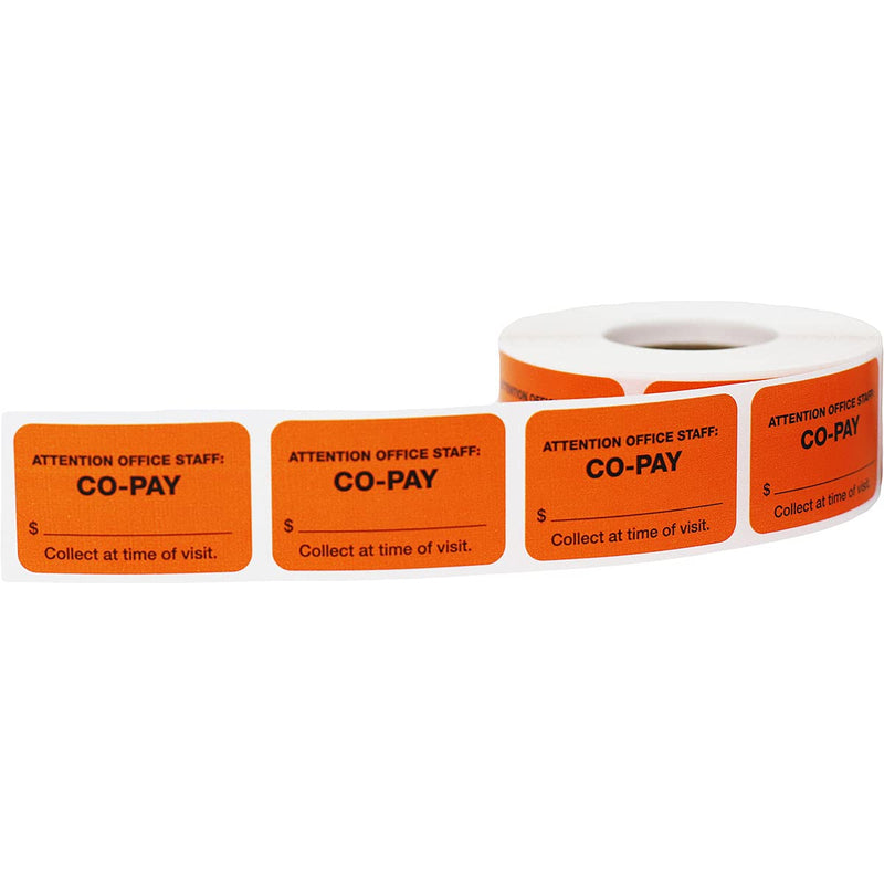 Co-Pay Medical Healthcare Labels, 1 x 1.5 Inch Rectangle, 500 Total Labels