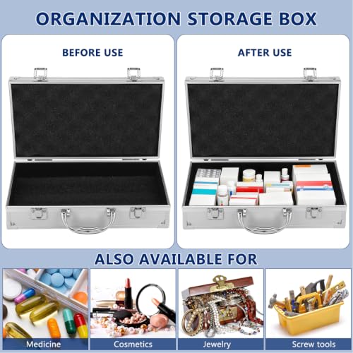 STOBOK Aluminum Alloy Toolbox Portable Metal Tool Case with Handle Medicine Storage Box for Pills Tablets Screws Accessories Jewelry Home Office Travel 11.81 X 6.69 X 3.07 in