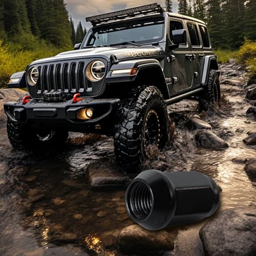 M14x1.5 Large Acorn Seat Wheel Lug Nuts, 20 PCS OEM Factory Style Closed End Lugnuts for Grand Cherokee, Wrangler, Mustang, Camaro, RAM 1500 (Black) Black