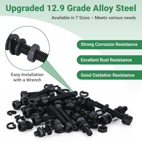 M4 Screw Kit 416PCS, M4 Screws Assortment Kit, Hex Socket Head Cap Bolts M4x 8/12/16/20/25/30mm