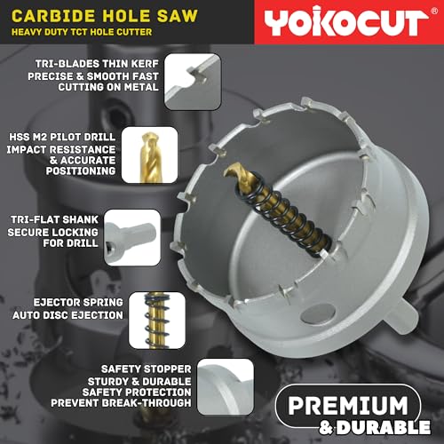 6 Inch Carbide Hole Saw, Hole Cutter Carbide Tipped with Pilot Drill Bit, TCT Hole Saws for Stainless Steel, Metal, Iron, Copper, Brass, Plastic, Wood 6"
