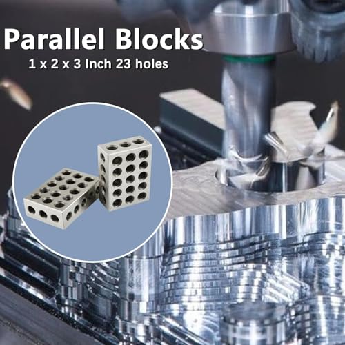 WFLNHB 1 x 2 x 3 Inch Blocks Hardened Steel Set 23 Holes 0.0001 Accuracy with Screws Hex Key Plastic Case