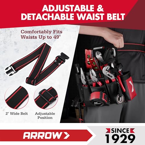 ARROW Tool Belt Heavy-Duty, Electrician Tool Pouch with 10 Pockets & Small Folding Pocket Knife, EDC Mini Pocket Knife