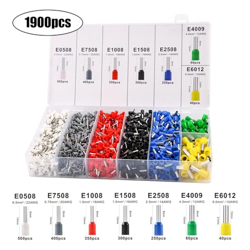 HKS Ferrule Crimping Tool Kit - Hexagonal Ferrule Crimper Plier (AWG 23-7) with Muti-use Wire Stripper & 1900Pcs Wire End-Sleeves Terminals Kit in Box Crimper 10-6+1900PCS+Stripper&Toolbox