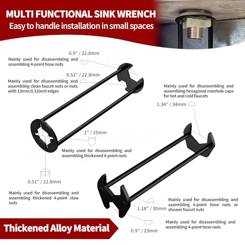 Basin Wrench Set, 6-Piece Sink Faucet Installation Tool Kit, 8-in-1 Adjustable Plumbing Spanner with Wide Jaw, 10-70mm Range