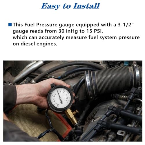 Diesel Fuel Pressure Tester Gauge Assembly TU-32-6 6.6L,Fits for GM Duramax Diesel Fuel System Test Kit, with Quick Coupler (30 inHg - 15 PSI, 6FT)