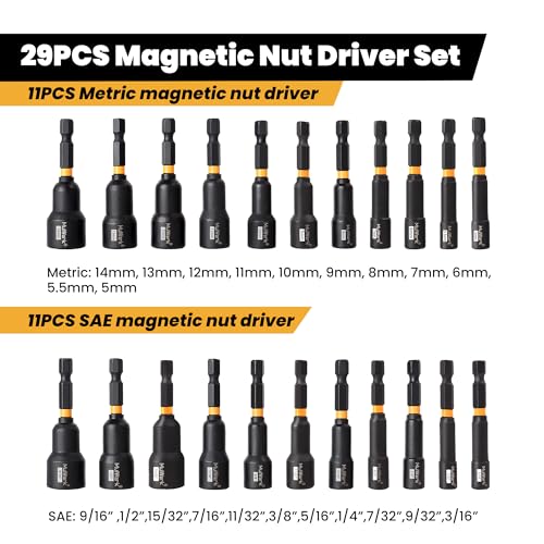 MulWark 29 Piece Magnetic Nut Driver Set, Impact drill socket adapter, SAE, and Metric Nut Driver Set Includes Magnetic Bit Holder, Quick Release Extension with Storage Bag – Christmas Gift