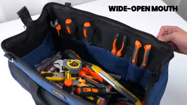 FASTECH 20 Inch Heavy Duty Tool Bag with Wide Mouth for Tool Storage,Carrier and Organizer,Tool Bag for Men/Women, Wide Mouth Tool Bag with Inside Pockets (20 Inch) 20inch
