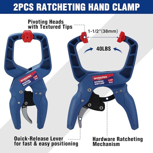 WORKPRO 10-Pack Clamps for Woodworking, 12" & 6" Bar Clamps, 2 Quick-Release Ratcheting Wood Clamps and 4 Spring Clamps, Light Duty F Clamps/Spreader 150 LBS Load Limit