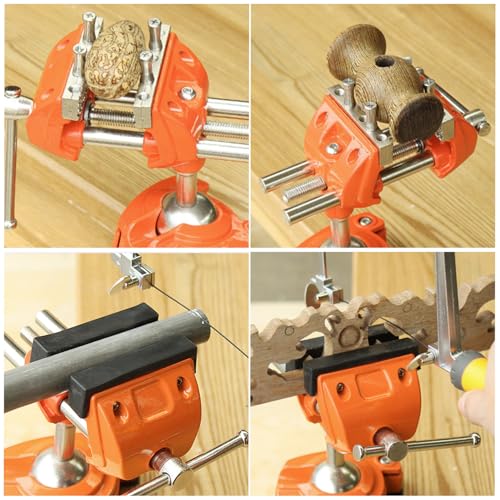 MAXMAN Clamp Bench Vise, 360° Cast Steel Swivel Base, Woodworking for DIY Orange