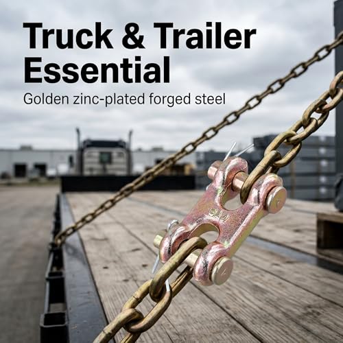 SOUJAP Twin Clevis Link, 3/8 Inch G70 Forged, Zinc Plated, 6600LBS Working Load Limit, for Truck Trailer Transport, 6 Pack, Golden