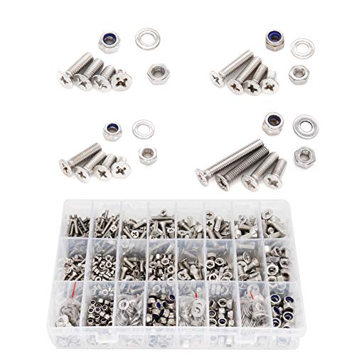 1020pcs M3 M4 M5 M6 Flat Phillips Countersunk Head Machine Screws Bolts Nuts Washers Assortment Kit, 304 Stainless Steel, Silver Tone M3 M4 M5 M6 1020pcs (Countersunk Head-304)