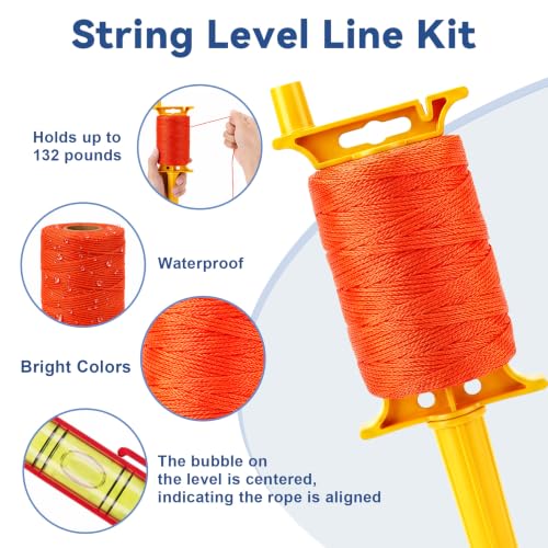 String Line Level with 20 Fiberglass Rods, Mason Line String with Handle