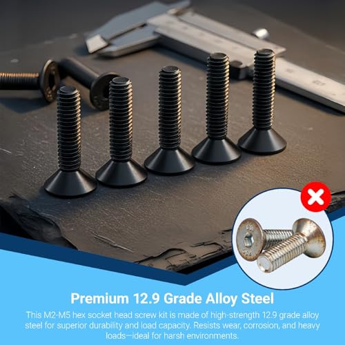 M2 M3 M4 M5 Fasteners 12.9 Alloy Steel Countersunk Hex Socket Screw Kit 3360 M2/M3/M4/M4 Button Flat