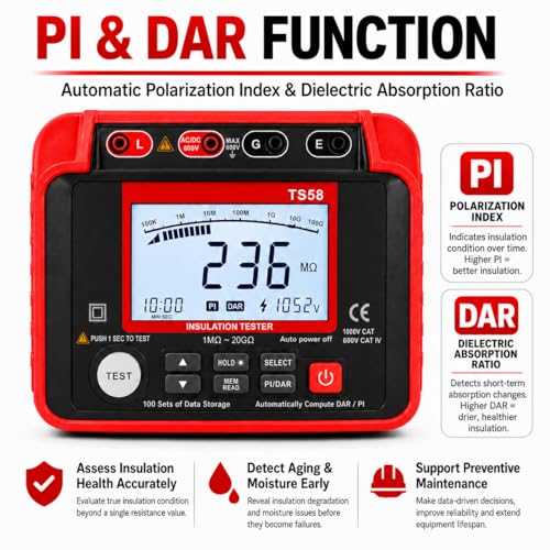 Megohmmeter 1000V Megaohm Meter 20GΩ Insulation Tester, AIOMEST Megohmeter red