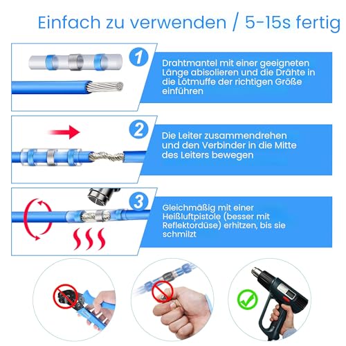 Kuject Cable Connectors, 120 Pieces Solder Connectors, Heat Shrink Tube Set, Waterproof Shrink Connector, Crimp Connector, Butt Connector, Shrink Ratio 3:1 Large - 330 pcs.