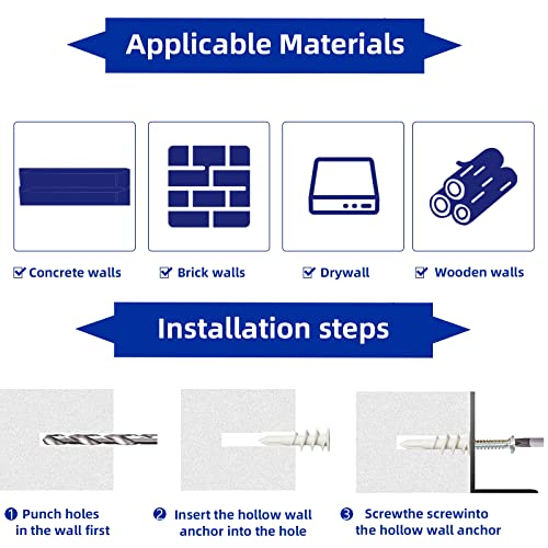 Drywall Anchors Self Drilling Hollow Wall Anchors with Screws, White Set 260 PCS, Black 260 PCS