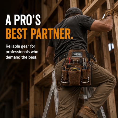 Genuine Leather Tool Belt Work Belt with Dual Steel Hammer Loops, Heavy-Duty Quick-Release Steel Buckle, Full-Grain Cowhide Suede Belt for Framers, Electricians & Plumbers (Brown) Brown