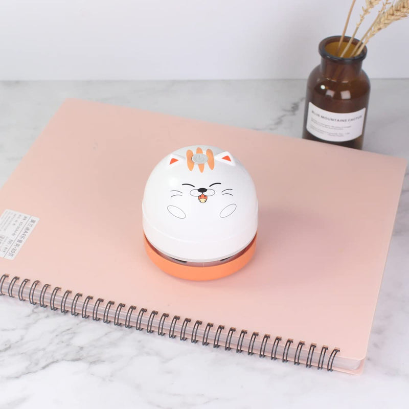 Mini Desktop Vacuum Cleaner, Portable USB Vacuum Cleaner for Desk Mini Cute Cartoon Desktop Vacuum for Cleaning Eraser Crumbs, Dust, Crumbs, Computer, Keyboard and Car (White Orange) White Orange