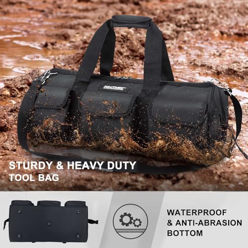 HAUTMEC 24" Large Contractors Tool Bag, Wide Mouth Tool Bag with Hard Base & Metal Frame, 21-Pocket Double Zippers Heavy-Duty Tool Organizer for Heavy Tools – HT0184 24" Large Tool Bag