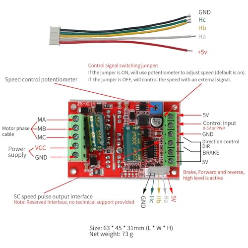 lyrlody Brushless Electric Motor Regulator 400W BLDC Three-Phase Brushless with Hall Regulator Forward and Reverse for 6-60V Three-phase Motors