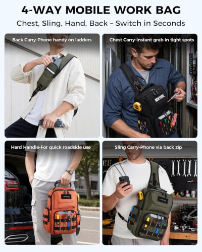 Electrician Tool Chest Bag, Tactical HVAC 3-Point Harness Black