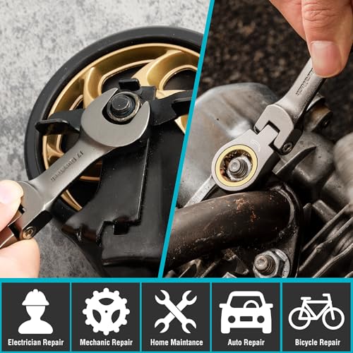 DURATECH 12-Piece Anti-Slip Stubby Flex-Head Ratcheting Wrench Set, Metric Nickel Plated