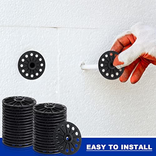 Fabbay 400 Pcs Polypropylene Washers 60 mm for Fixing Supporting Rigid Foam Insulation Panels and Sheets Load Spreading Plastic Washers Flat for Screws and Nail, Black