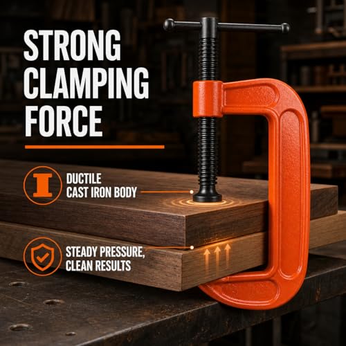 RHBLME 4 Pack Heavy Duty C Clamp, 5 Inch Malleable Iron C-Clamp G Clamp, Up To 5 Inch Jaw Opening, 3 Inch Throat Depth with T-Bar Handle for Woodworking, Welding, Building
