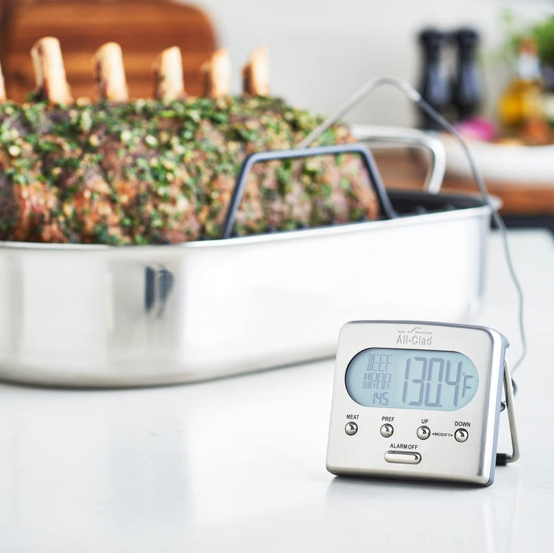 All-Clad Specialty Stainless Steel Kitchen Gadgets Oven Probe Thermometer with LCD Kitchen Tools, Kitchen Hacks Silver