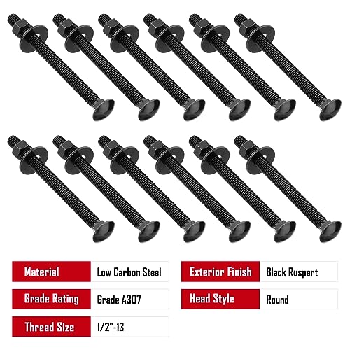 1/2" x 8" Carriage Bolt Kit, 12 Bolts, 12 Washers & 12 Nuts 1/2 x 8 in