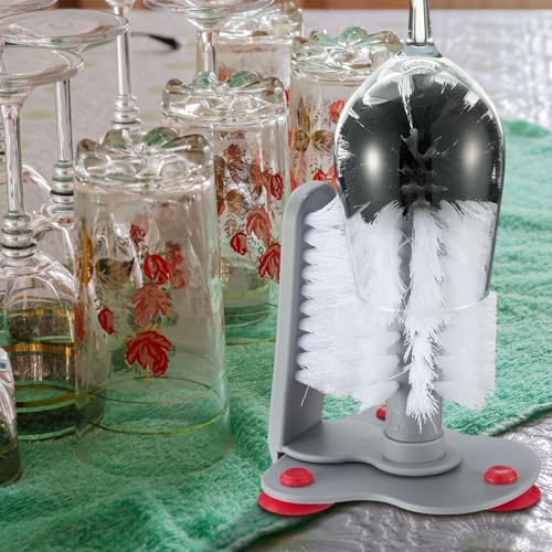 LemonRoad 4 Pack Glass Washer Brush Double Bristle with Suction Base