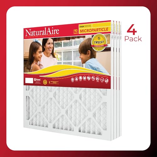 NaturalAire Microparticle 16X20X1 HVAC Furnace Pleated Air Filter 85456.011620, 4 Pack MERV 10, Electrostatically Charged Media High-Flow Design for Dust Control and Pollen Reduction, 90-Day Use 16" X 20" X 1"