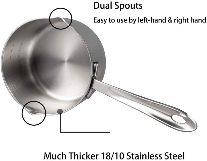 IMEEA 10oz/300ml Mini Butter Warmer Pot 18/10 Stainless Steel Small Sauce Pan with Dual Pour Spouts for Milk, Coffee, Single Serving 10 fl oz