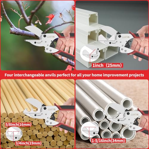 GARTOL Adjustable Ratchet Miter Shears, Precision Multi-Angle Cutter for Quarter Round, Shoe Molding & PVC Trim, 5 Interchangeable Anvils with SK5 Blade, Ideal for Home Renovation & DIY Crafts