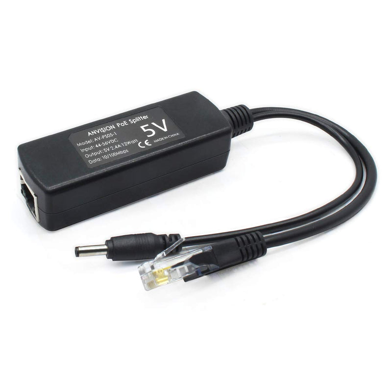 ANVISION 2-Pack 5V PoE Splitter, 48V to 5V 2.4A Adapter, Plug 3.5mm x 1.35mm, 5.5mm x 2.1mm connector, IEEE 802.3af Compliant, for IP Camera and more