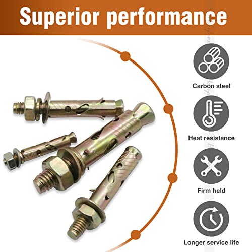 5/8x3-3/4 in Zinc-Plated Steel Sleeve Anchors for Concrete,30 Pcs 5/8x3-3/4 inch 30