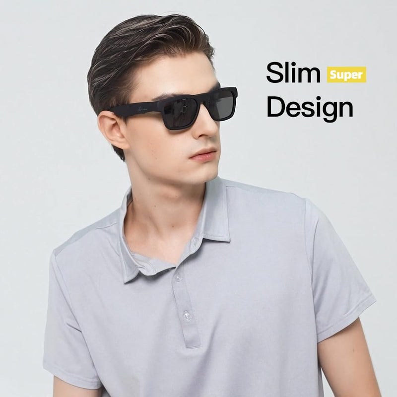 OhO Smart Glasses,Polarized Sunglasses with Bluetooth Speaker,Athletic/Outdoor UV Protection and Voice Control,Unisex(Grey Lens) Black Frame-black Lens (Color)