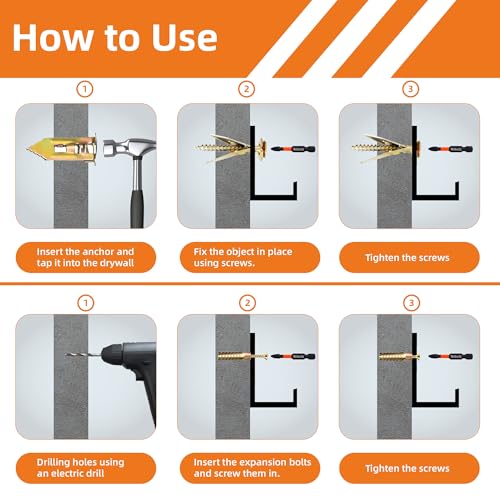 420pcs Self Drilling Drywall & Concrete Anchor Kit (M6 M8, 4 Sizes) with M6 & M8 Drill Bits, Loose Hinge Hole Repair, for Concrete, Wooden, and Home Decor Wall Hole Repair Kit Screws -420-A